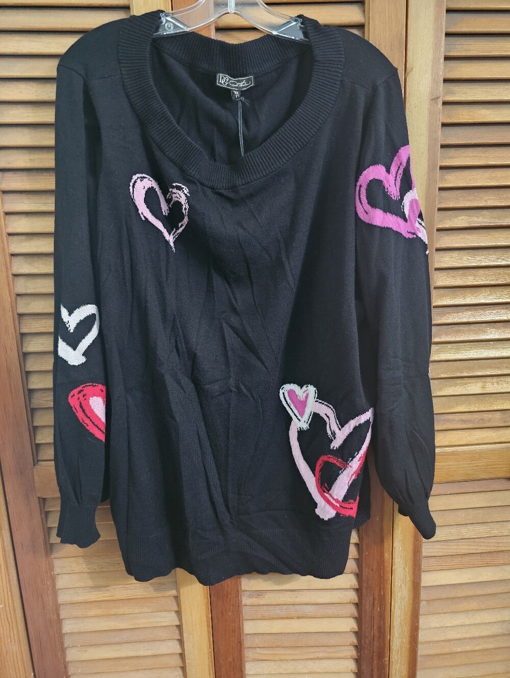 DG2 by Diane Gilman Soft Ease Swirling Hearts Sweater NWT 3X Black Pink Red